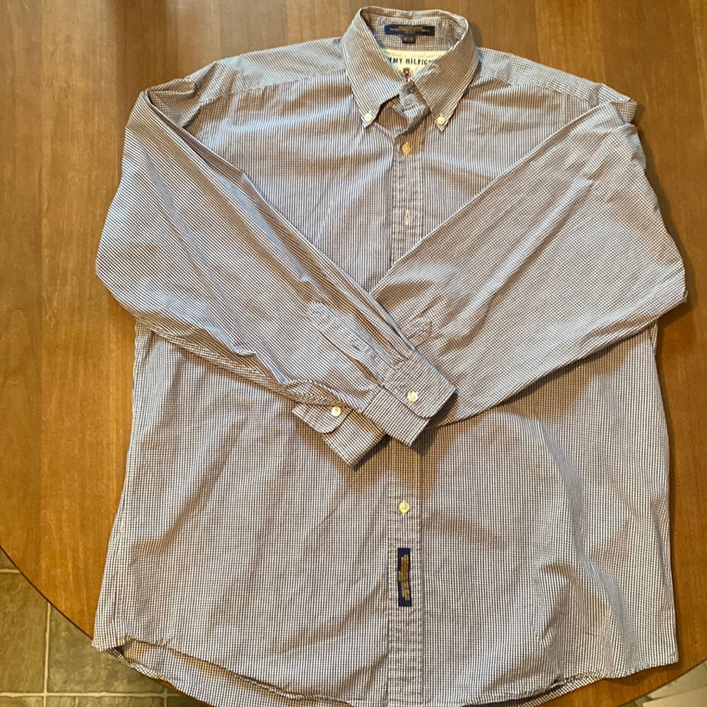Vintage 90’s Tommy Hilfiger Blue Checkered Dress Shirt. Excellent Condition.